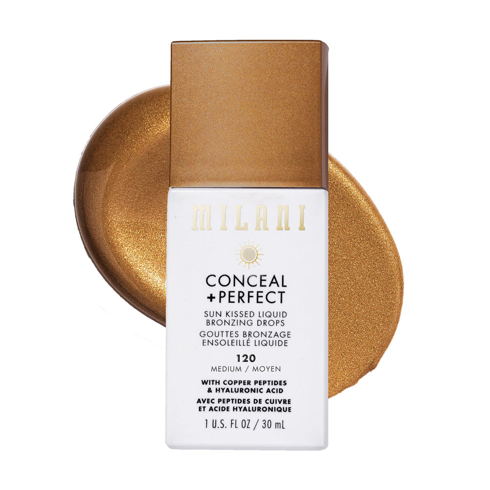 Milani Sun Kiss front bottle showing Medium shade and sleek packaging benefit: easy identification