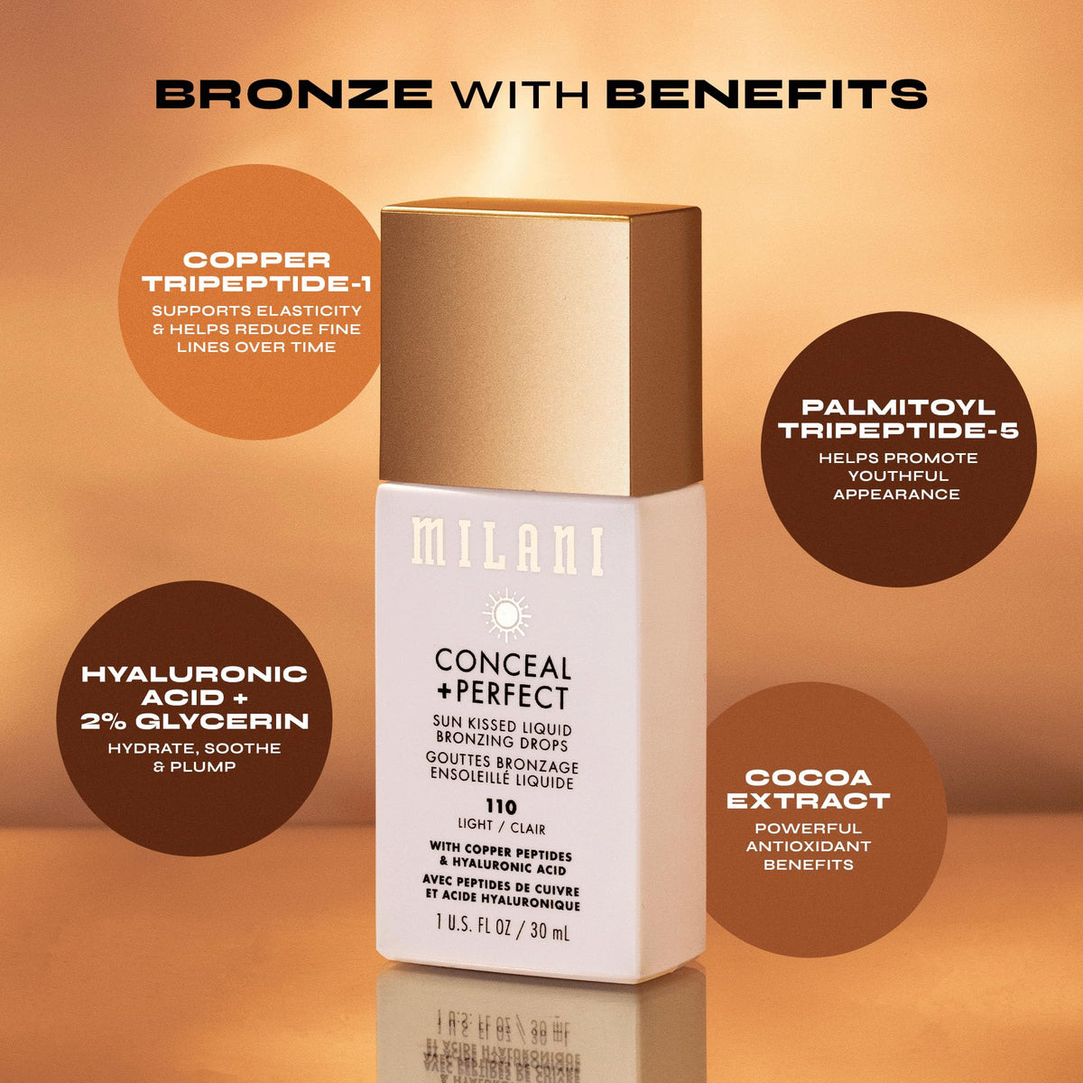 Milani Sun Kiss shade range flatlay showing three shades for inclusive skin tones