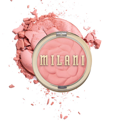 Milani Tea Rose compact front showing petal design and easy portability
