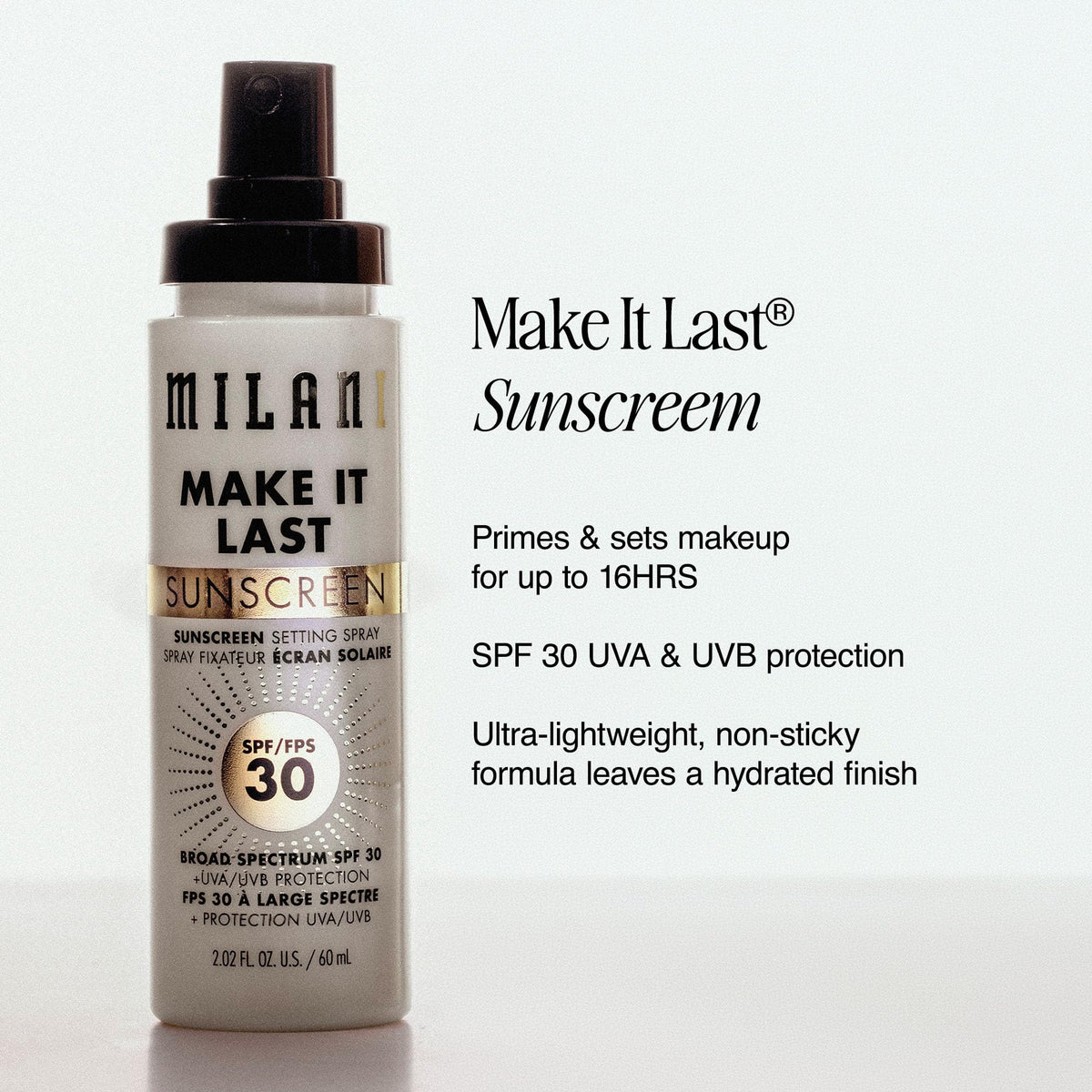 Milani spray texture close-up showing lightweight breathable finish