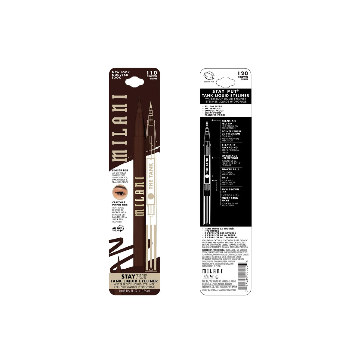 Milani applied on eyelid showing soft brown definition and flattering finish