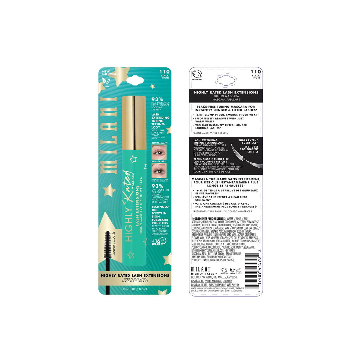 Model applying Milani tubing mascara demonstrating lifted, separated lashes