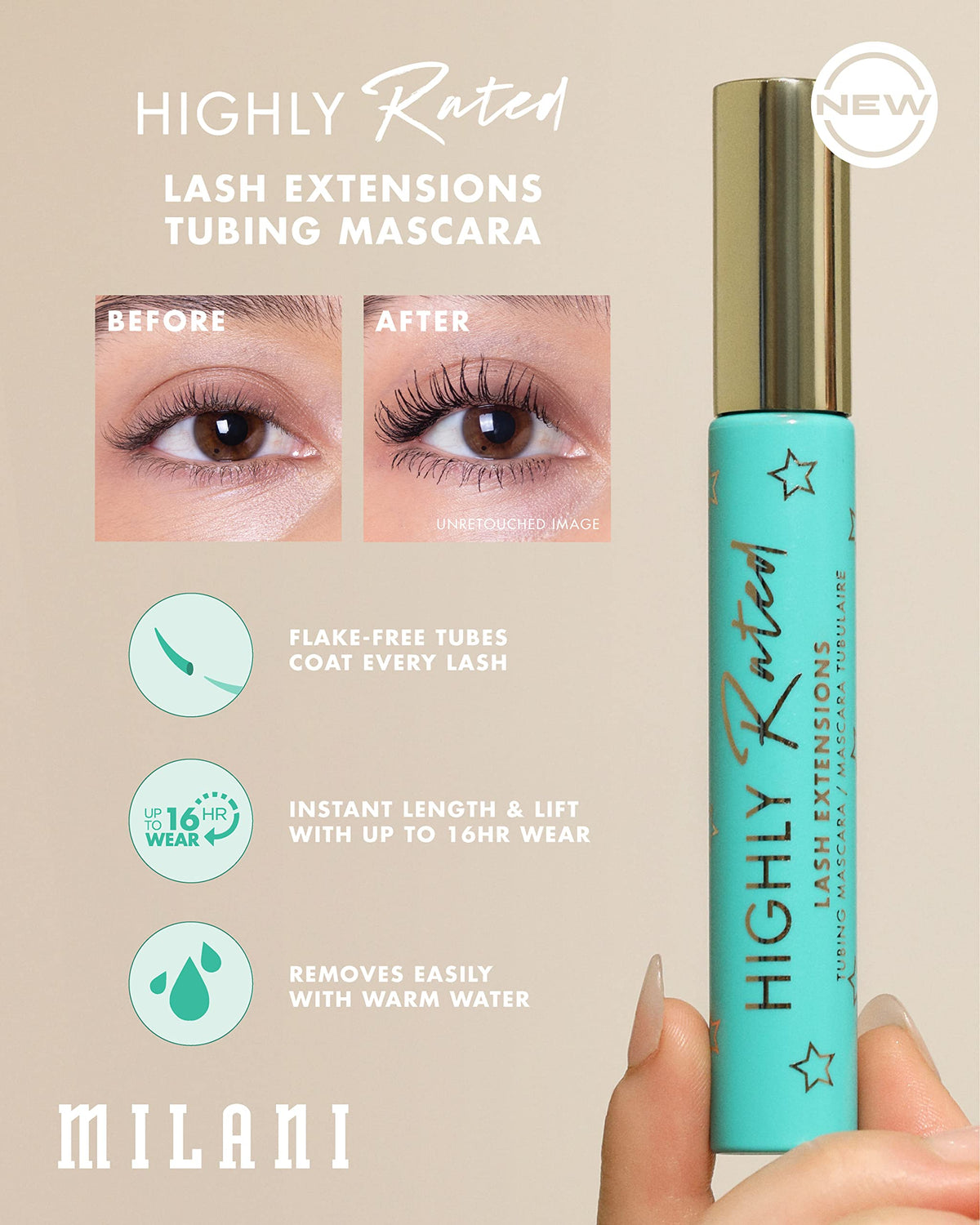 Close-up of Milani tubing effect on lashes highlighting added length