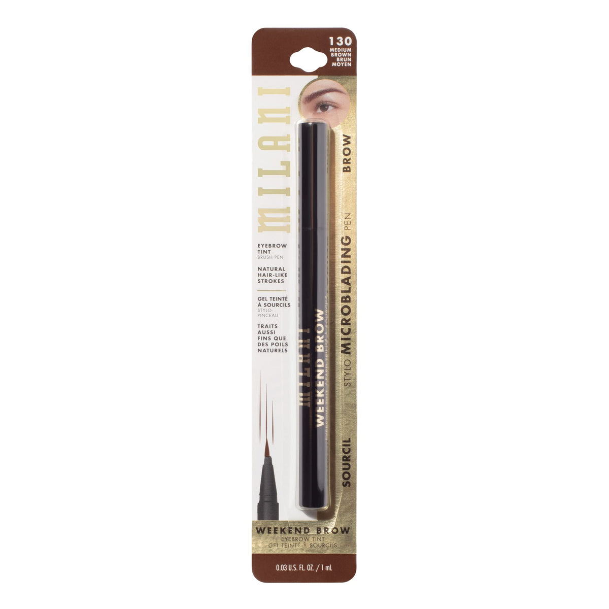 Milani before and after brows showing fuller shape and natural-looking definition benefit