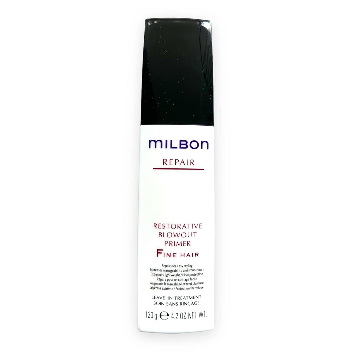 Milbon front packaging of Repair Restorative Blowout Primer showing label and size for easy identification