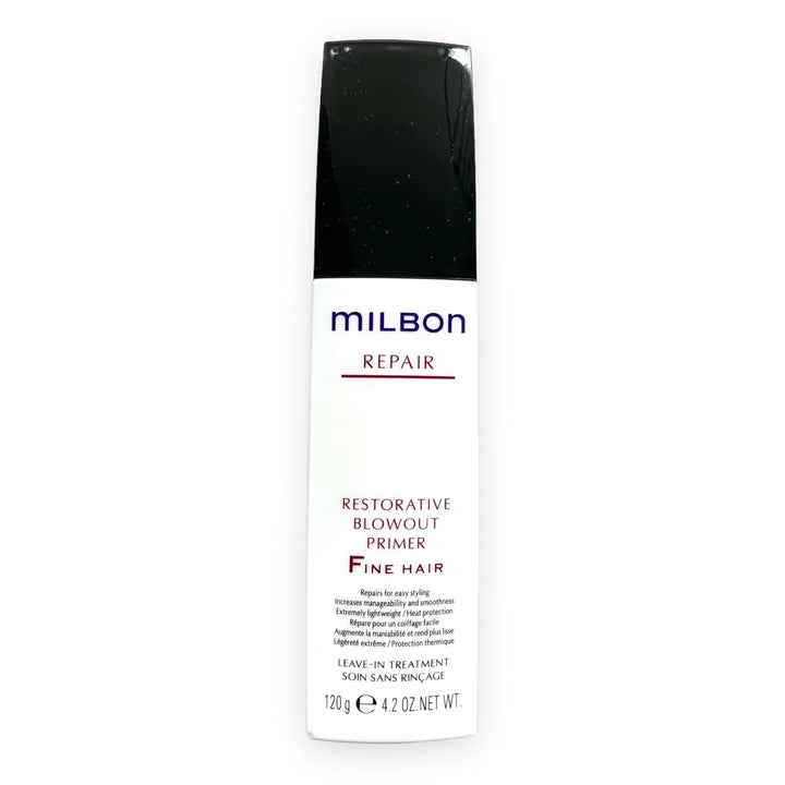 Milbon front packaging of Repair Restorative Blowout Primer showing label and size for easy identification