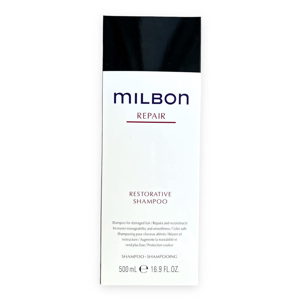 Milbon front packaging showing restorative shampoo for easy identification and purchase
