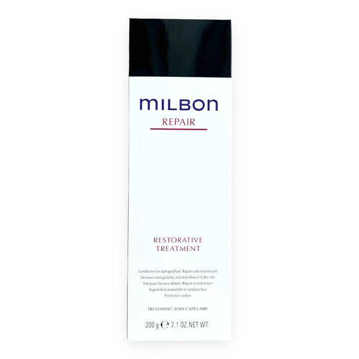 Milbon jar front packaging showing label and volume, indicates professional repair