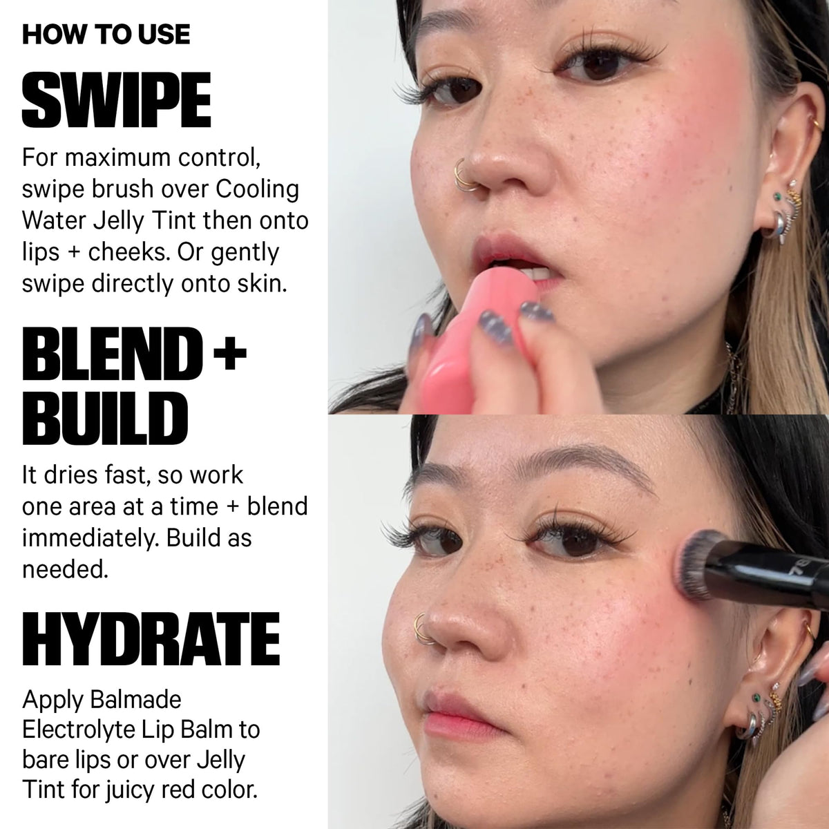 Milk Cooling Water Jelly Tint blended on cheeks showing natural flush and easy blending