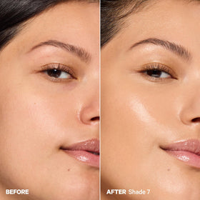 Milk Makeup Hydro Grip before and after half face showing even coverage
