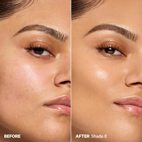 Milk Makeup Hydro Grip blended on cheek close-up showing natural dewy finish