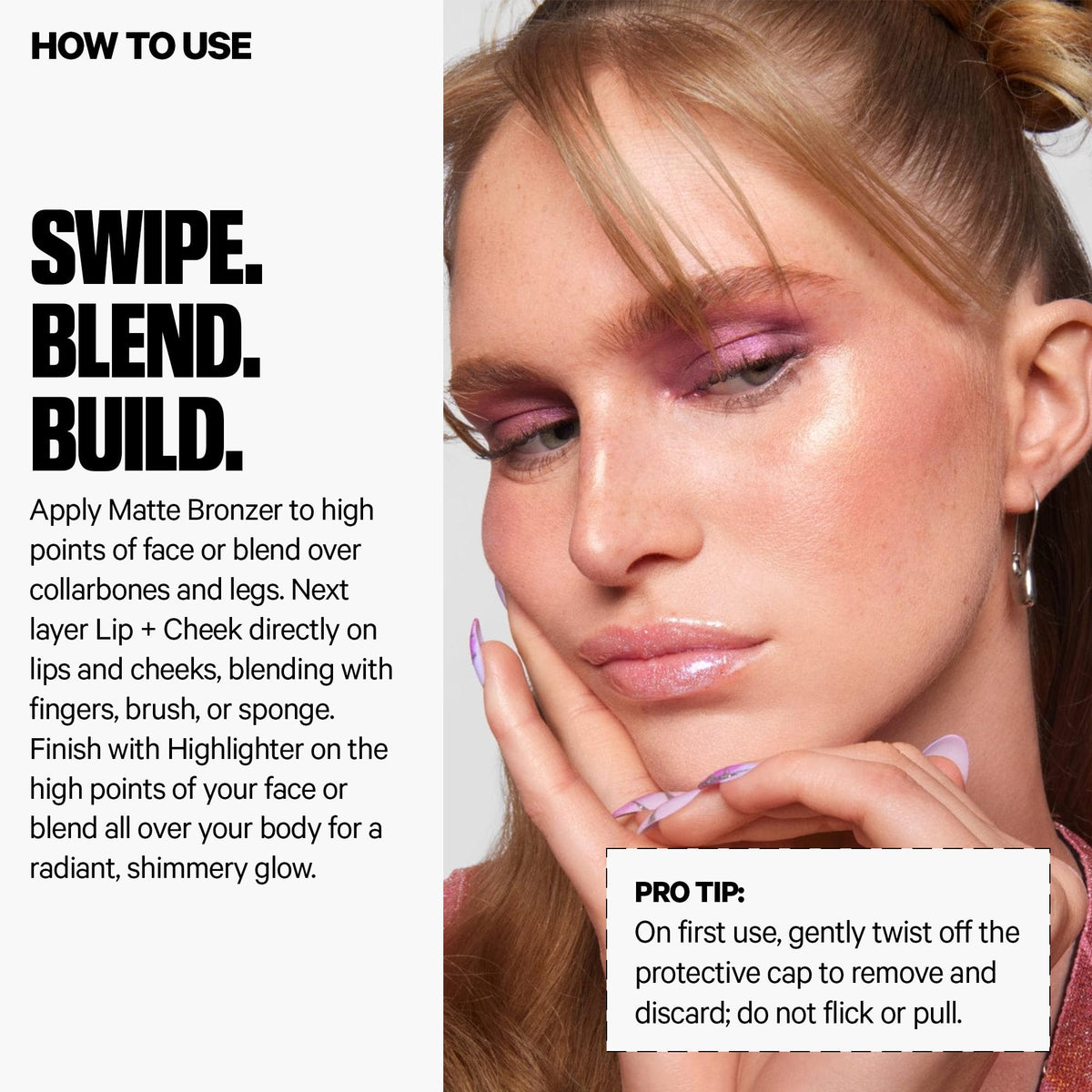 Milk Makeup blush Werk applied on lips and cheeks for a natural flush