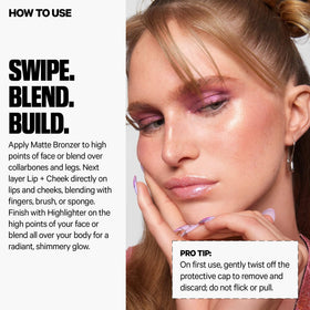 Milk Makeup blush Werk applied on lips and cheeks for a natural flush