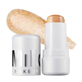 Milk Makeup front view of jelly shimmer stick showing compact, travel-friendly design and glow