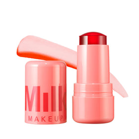 Milk Makeup front packaging showing coral tint and compact size benefit