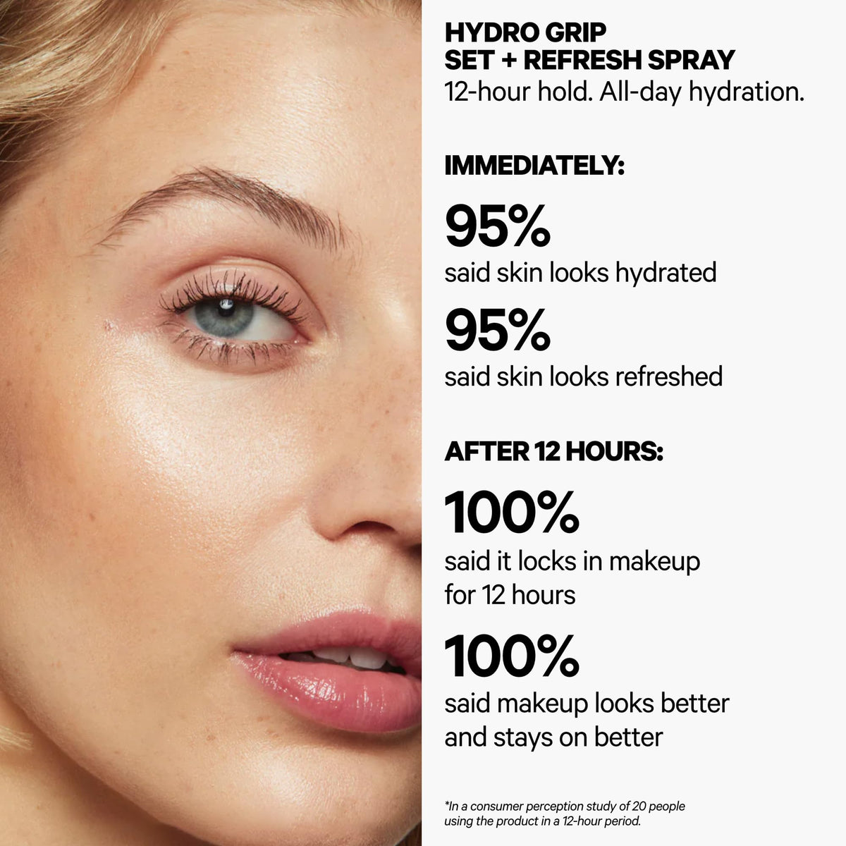 Milk Makeup fine mist spray mid-air demonstrating even application and weightless finish