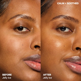 Milk Makeup cooling water jelly before and after calming demonstration showing reduced puffiness look
