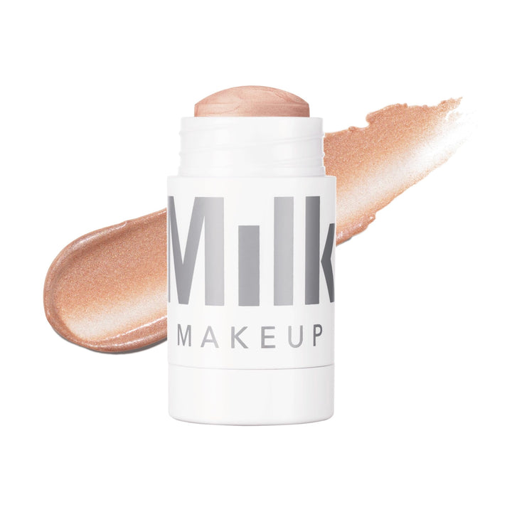 Milk Makeup Lit front packaging showing compact highlighter stick and label, easy grab-and-go