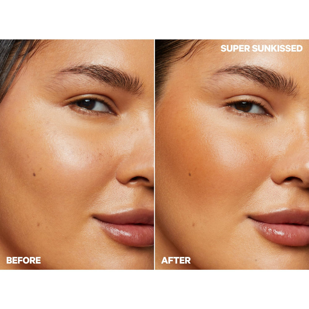Milk Makeup matte bronzer before and after on full face showing subtle contouring