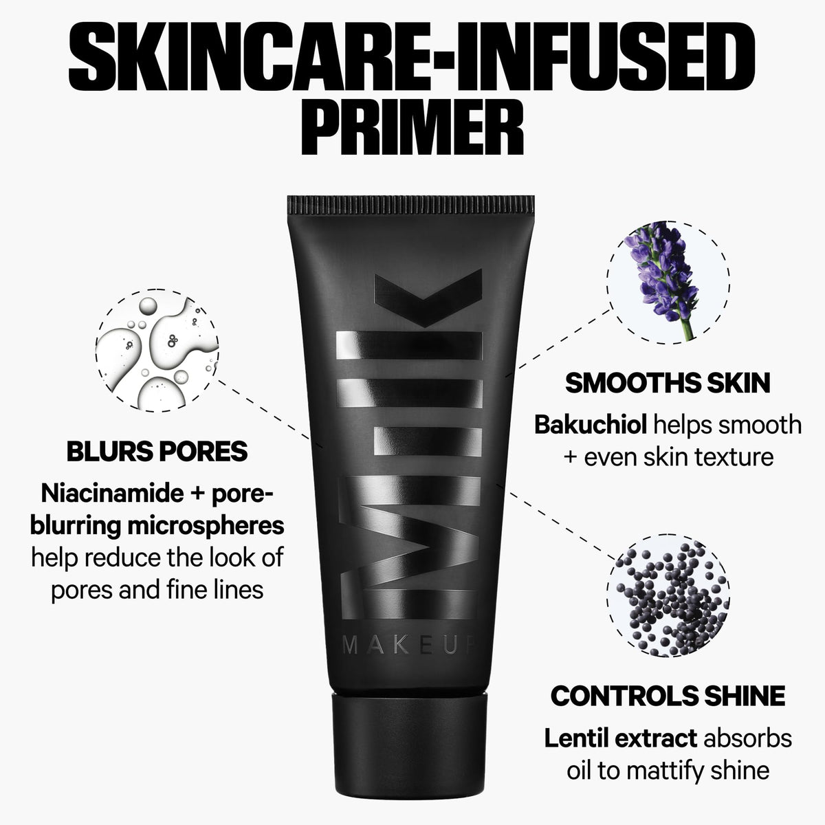 Milk Makeup primer on fingers demonstrating easy application and spreadability