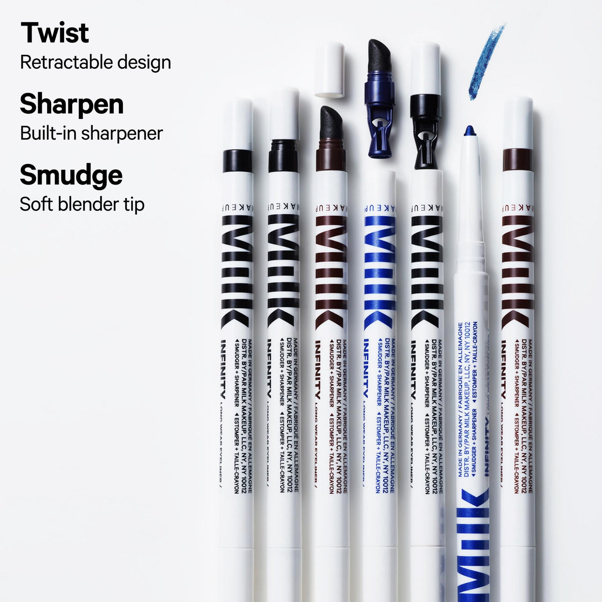 Milk Makeup pencil next to a coin showing compact, travel-friendly size