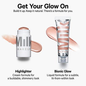 Milk Makeup stick held in hand for scale, showing travel-friendly size and portability