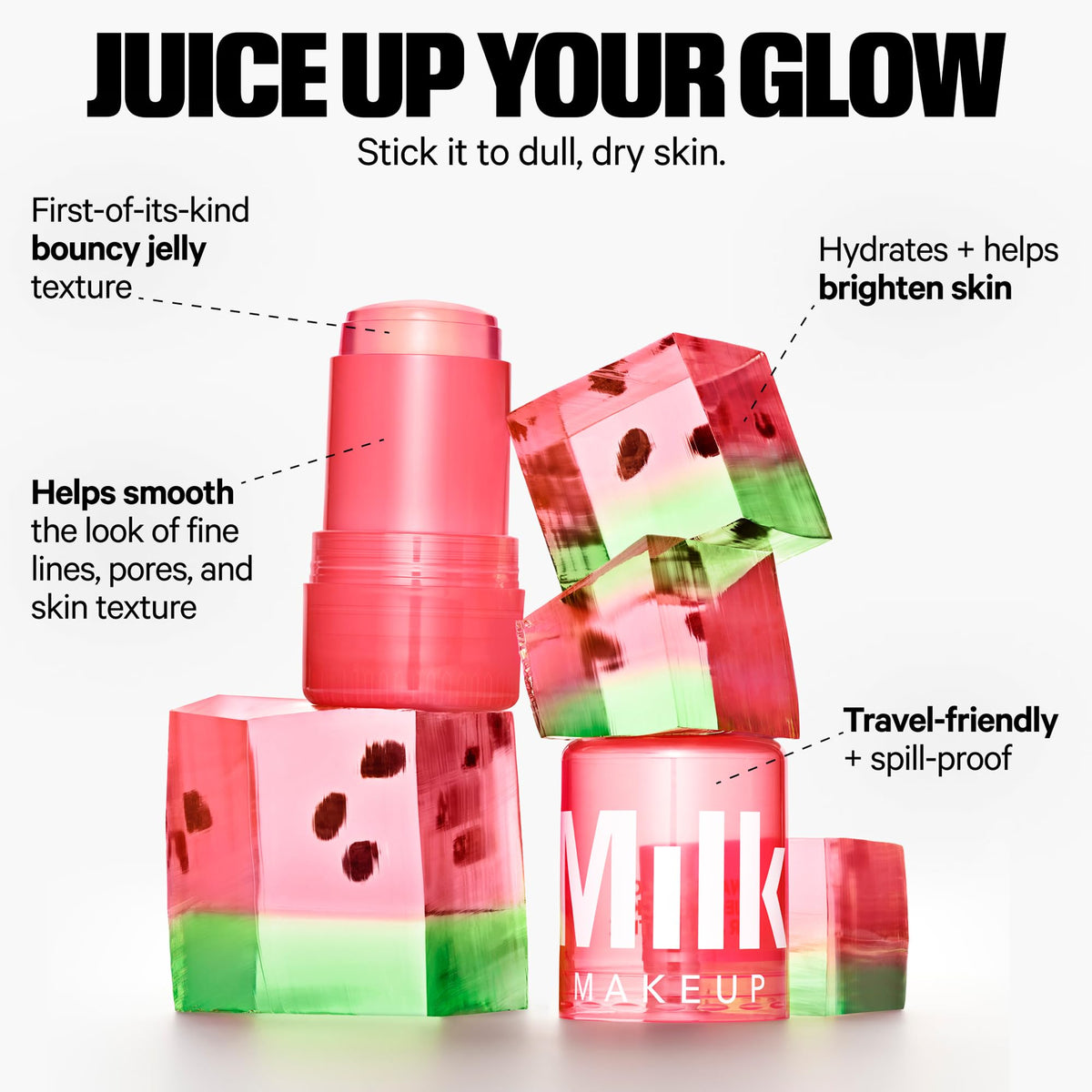 Milk Makeup watermelon jelly texture swipe showing dewy smoothing effect