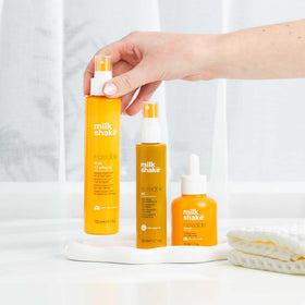 milk_shake on bathroom shelf in lifestyle scene conveying daily use benefits