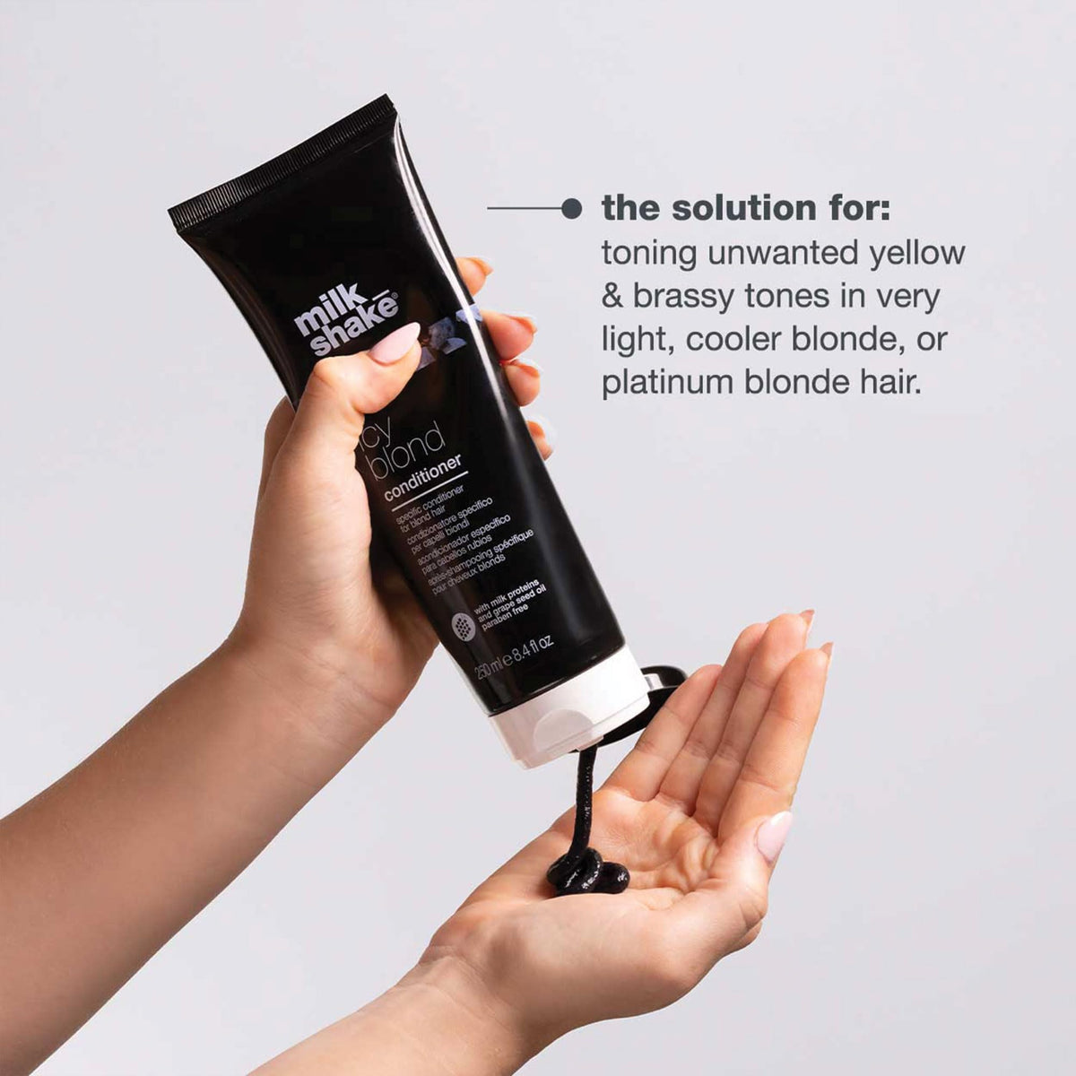milk_shake before-and-after platinum hair showing cooler, brighter tone