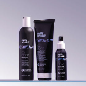 milk_shake lifestyle image of platinum hair with cool, glossy finish
