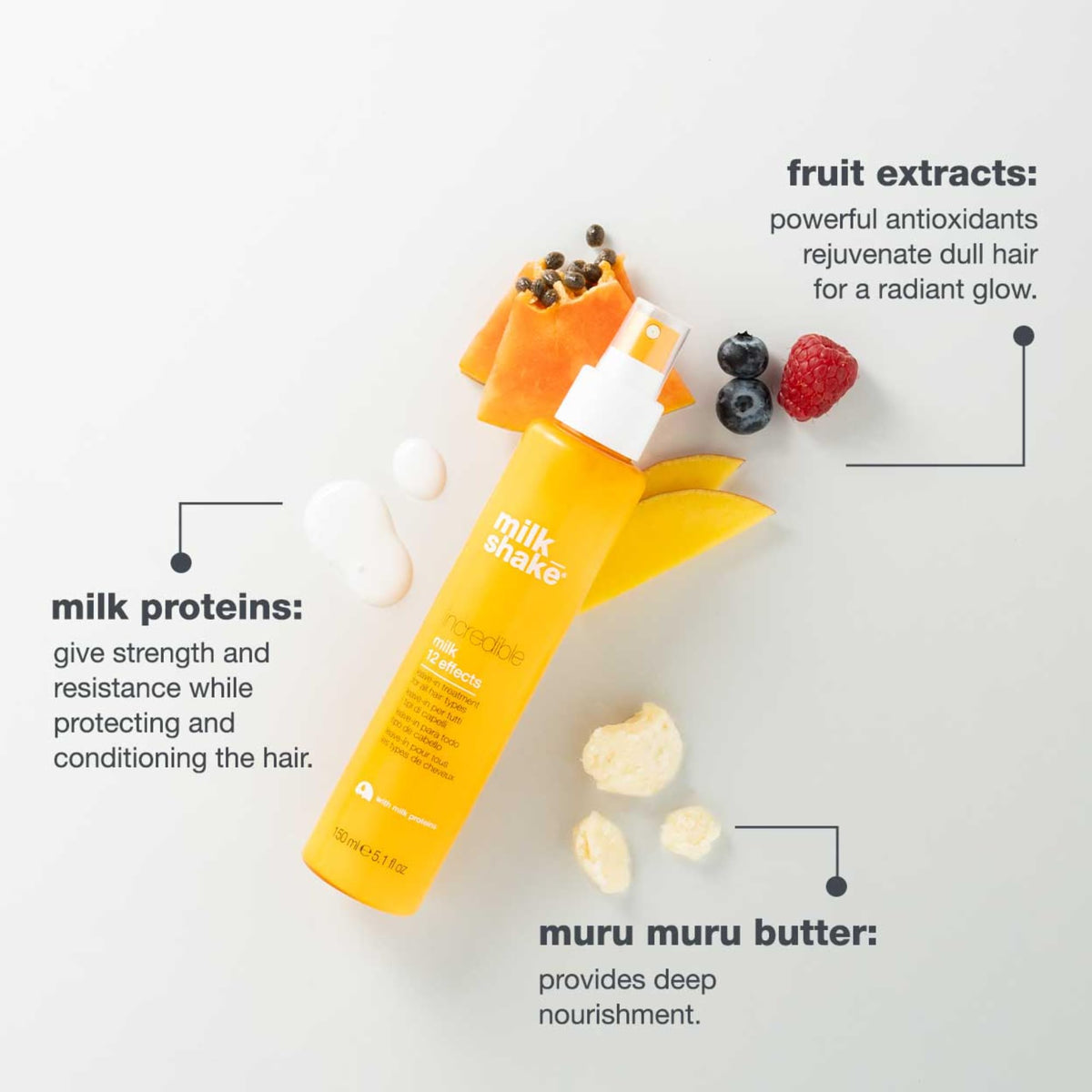 milk_shake bottle beside hairbrush illustrating daily styling convenience