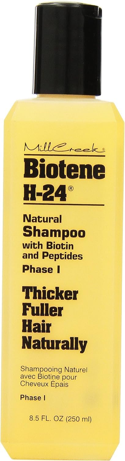 Mill Creek Biotene H-24 in shower use demonstrating lightweight lather and fuller-looking hair