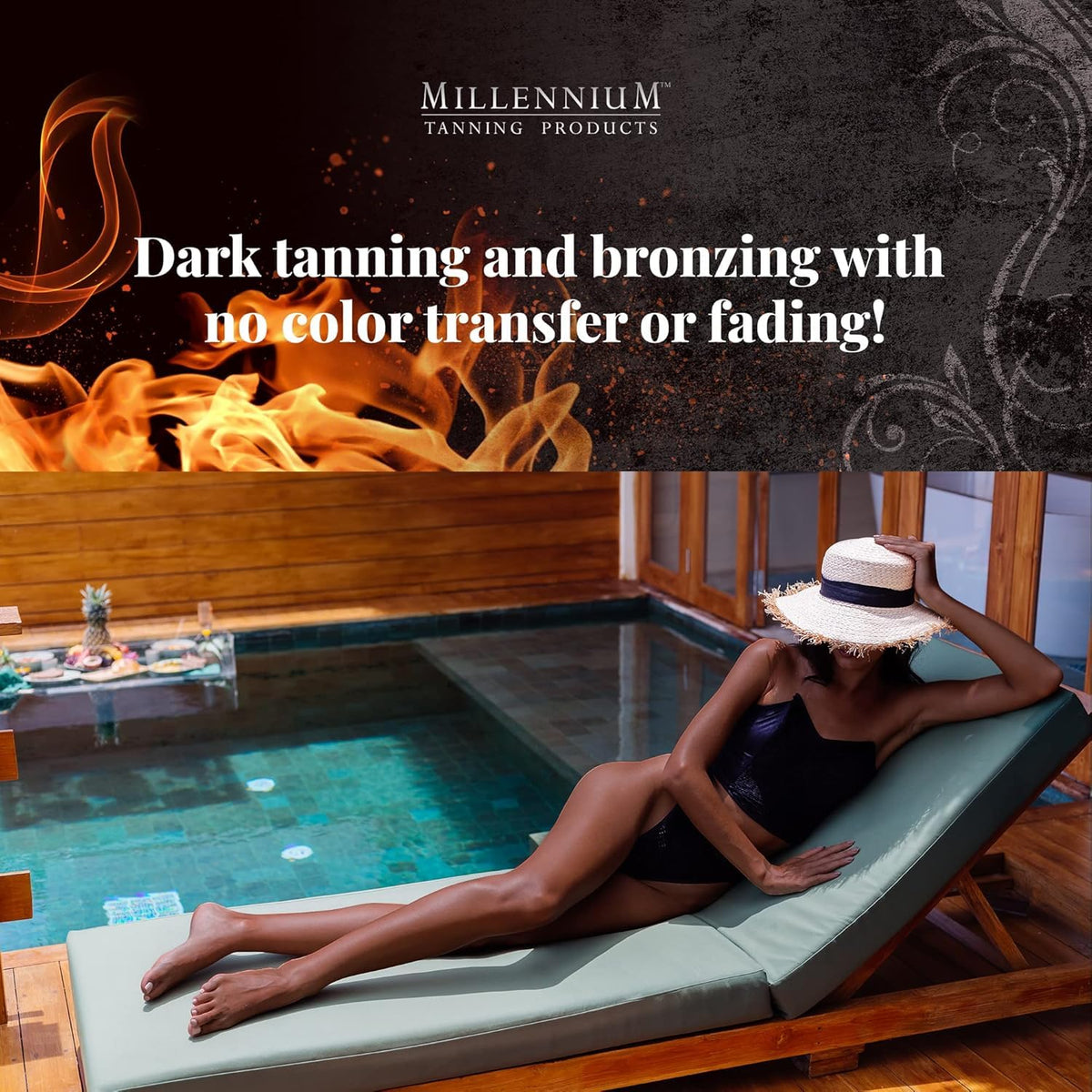 Millennium Tanning applied in tanning bed illustrating deeper color development benefit