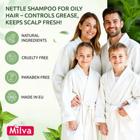 Milva nettle shampoo back label highlighting ingredients and directions