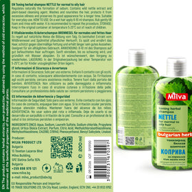 Milva nettle shampoo hair after wash showing added volume and shine