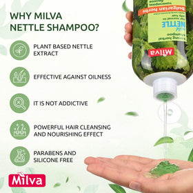 Milva nettle shampoo creamy lather close-up demonstrating gentle cleanse