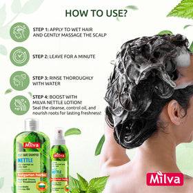 Milva nettle shampoo with fresh nettle plant emphasizing botanical extract
