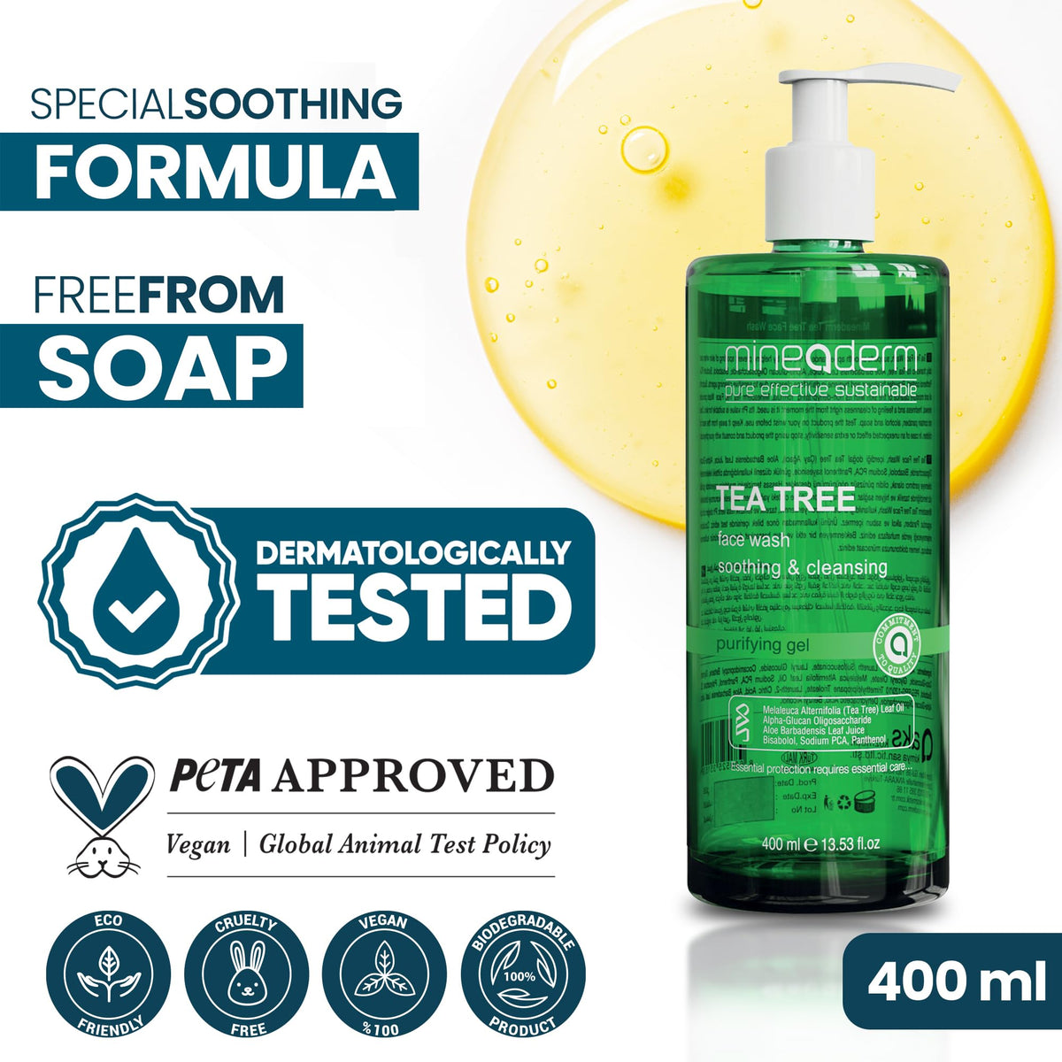 Mineaderm face wash on bathroom counter in routine setting, suggests daily balanced cleanse