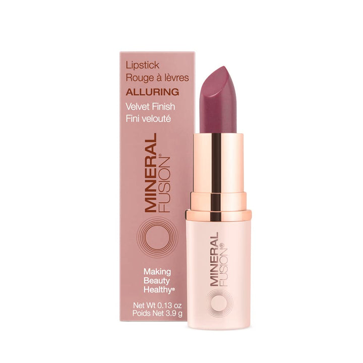 Mineral Fusion lipstick front tube showing vivid shade and compact size benefit