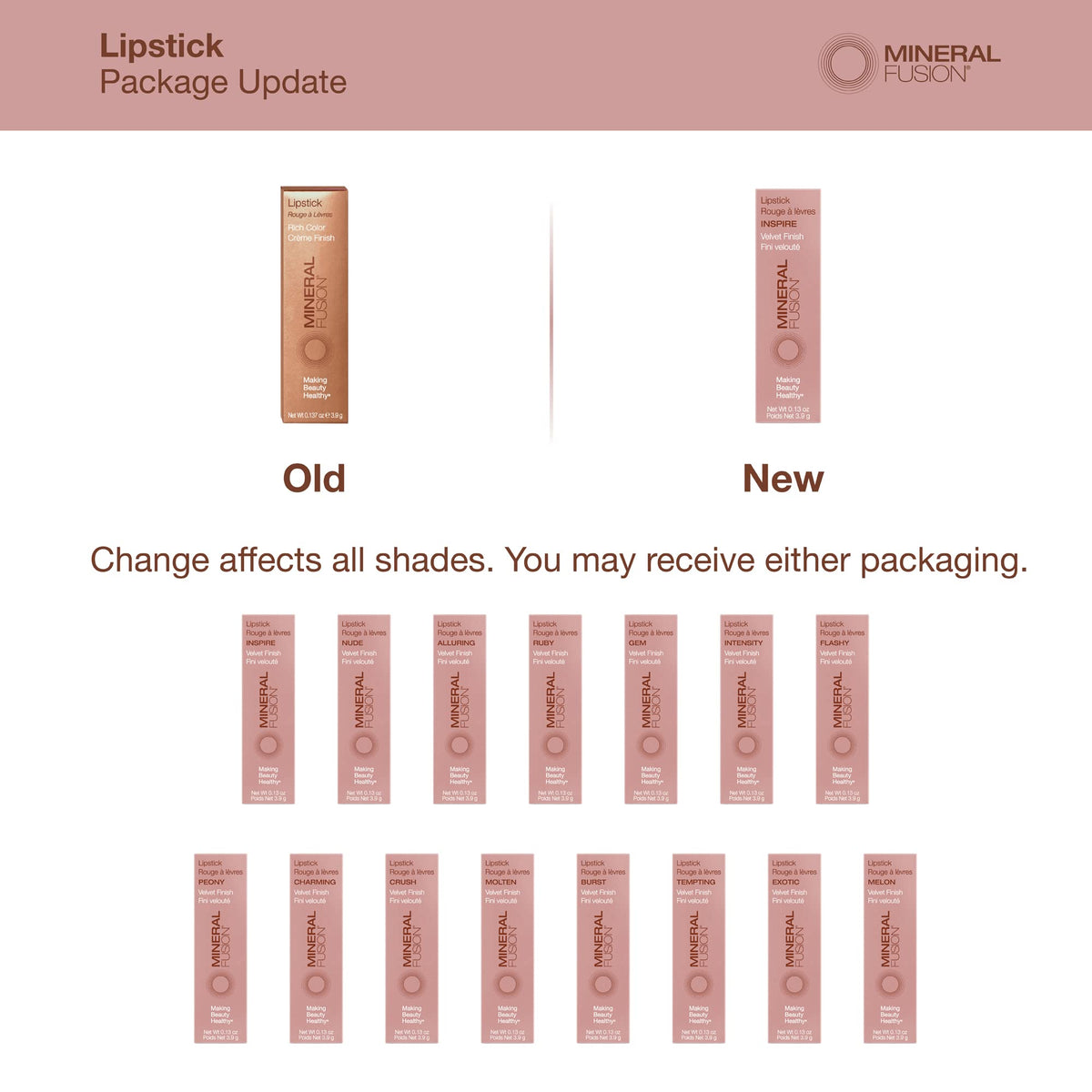 Mineral Fusion lipstick staged on vanity suggesting everyday wearable elegance
