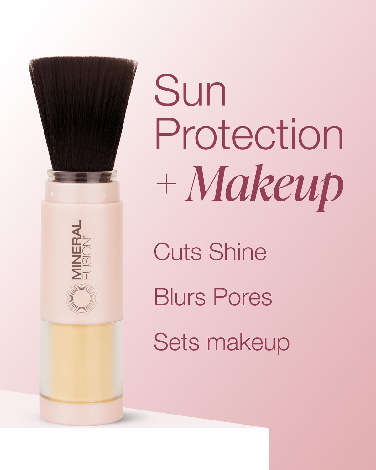 Mineral Fusion applying with brush in hand for seamless reapplication over makeup