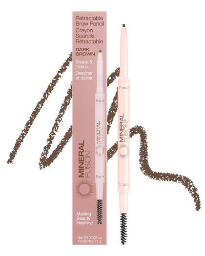 Mineral Fusion retractable brow pencil front view showing sleek packaging and benefit of precise shaping