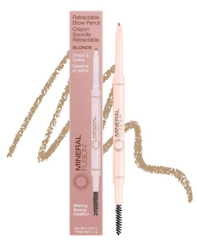 Mineral Fusion brow pencil front view showing slim dual-ended design and ease