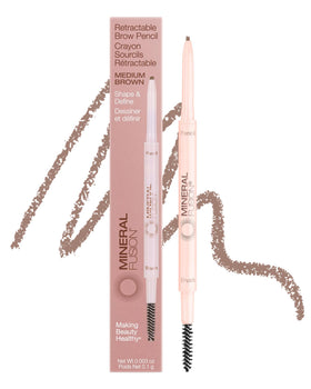 Mineral Fusion brow pencil front view showing slim design and brand