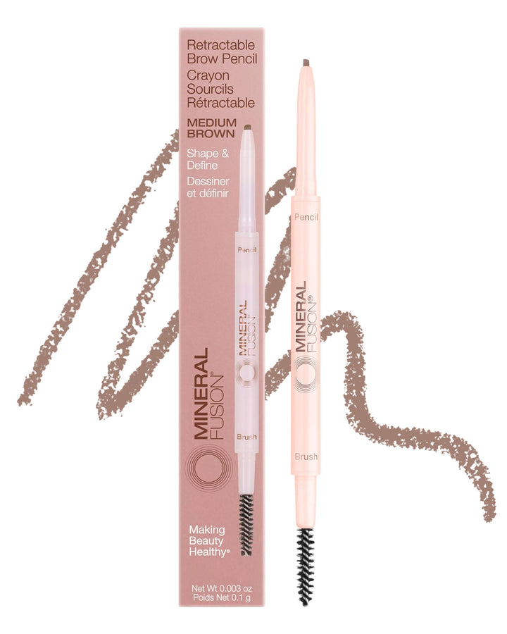 Mineral Fusion brow pencil front view showing slim design and brand