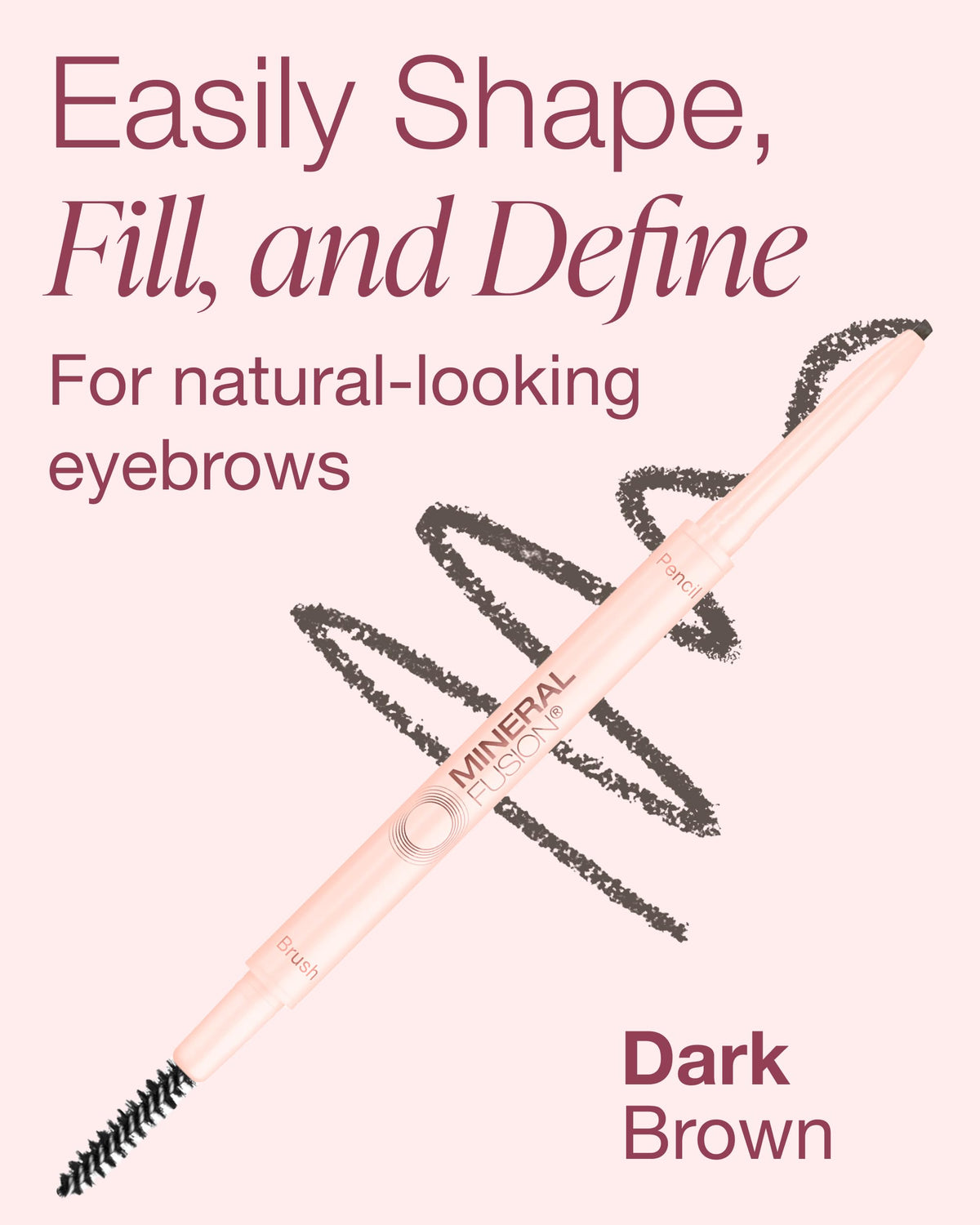 Mineral Fusion spoolie brushing brows to blend pigment for a natural finish