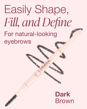 Mineral Fusion spoolie brushing brows to blend pigment for a natural finish