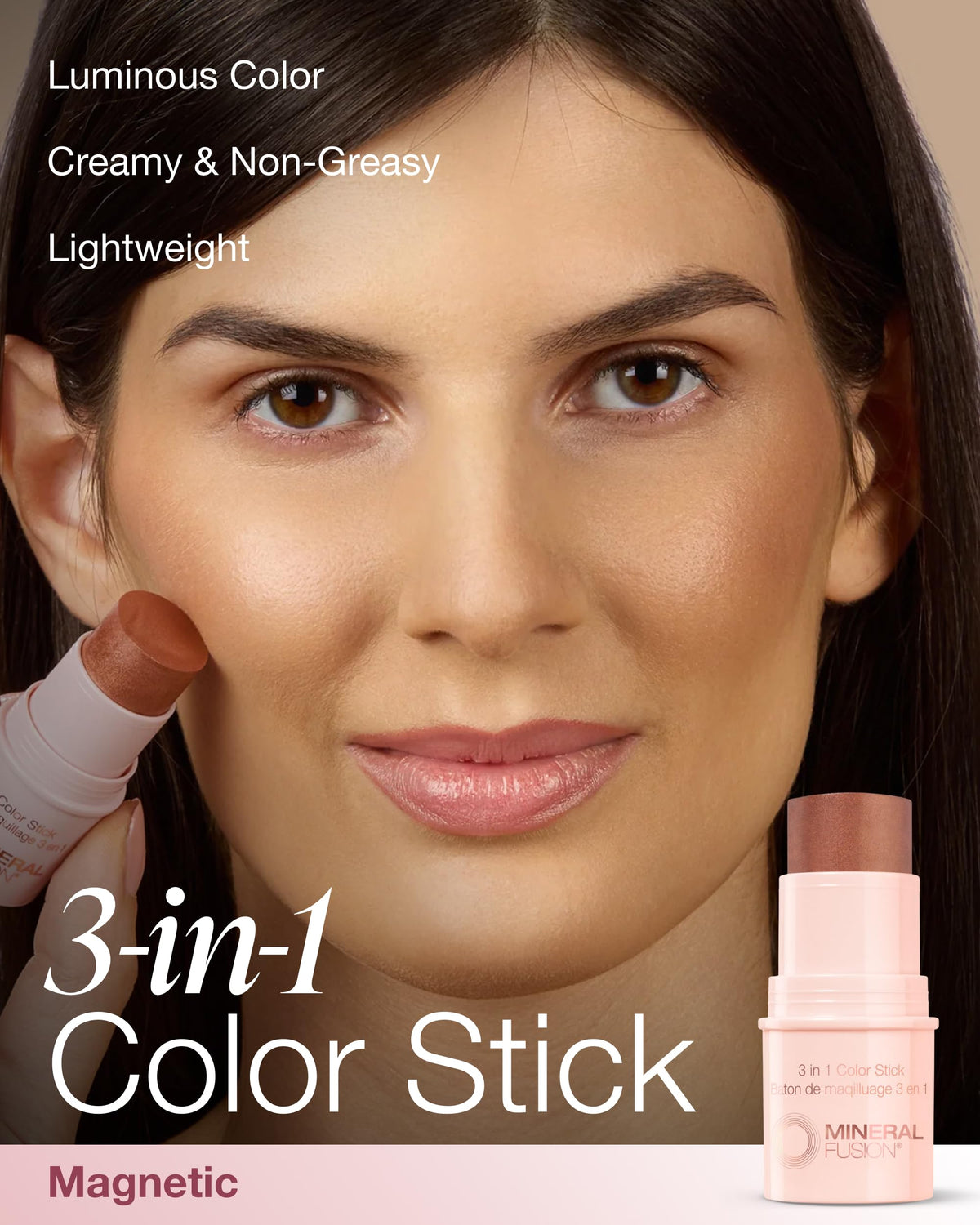 Mineral Fusion color stick creamy swatch texture highlighting blendable finish