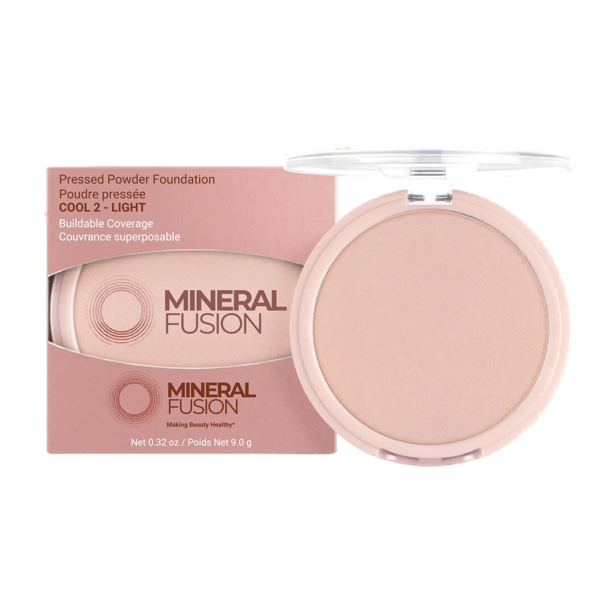 Mineral Fusion compact front view showing cool 2 shade and matte finish benefit