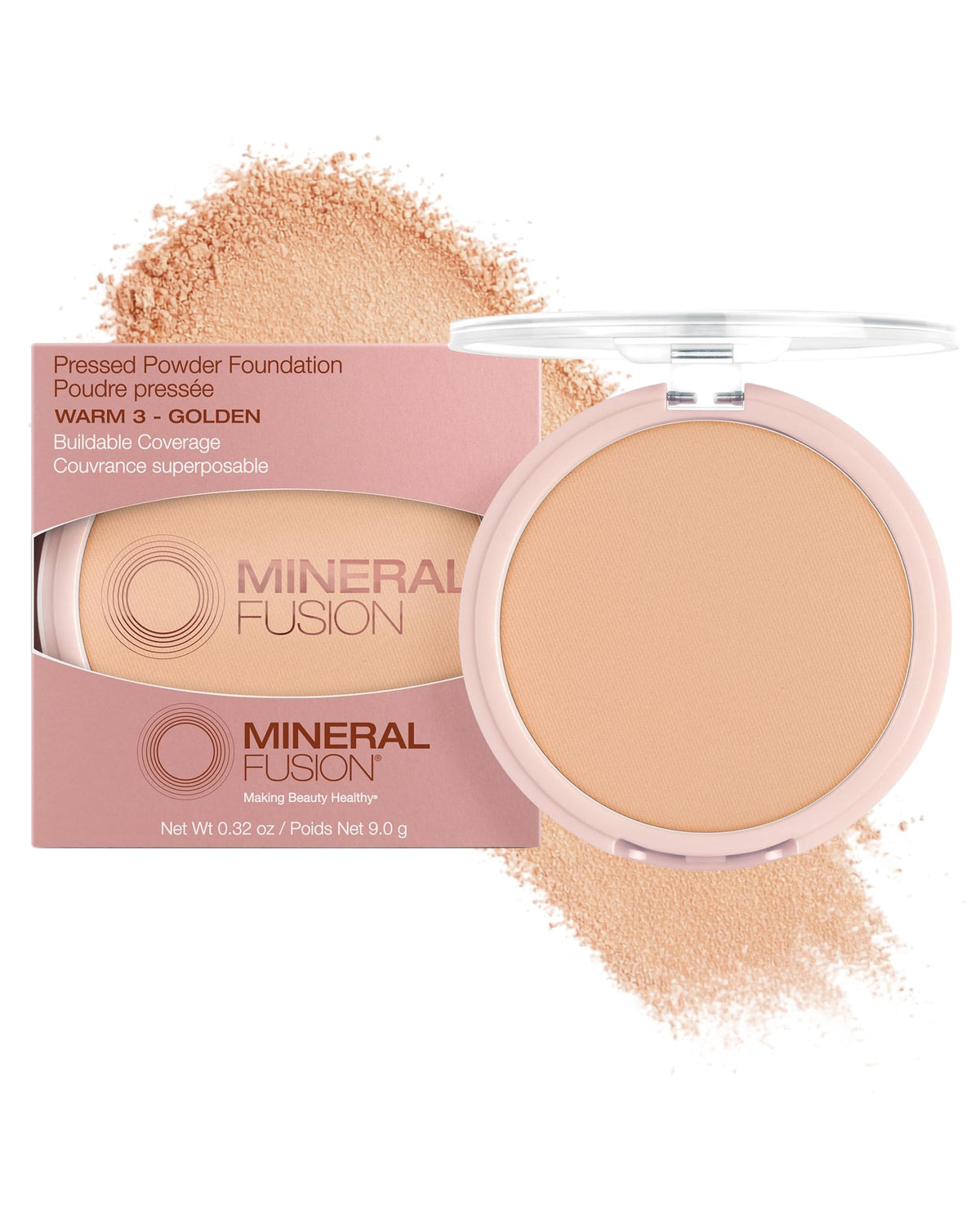 Mineral Fusion compact front packaging showing sleek matte case and shade label